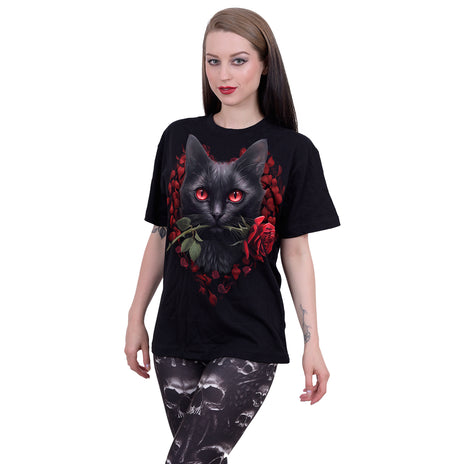 CAT'S LOVE - Front Print T-Shirt Schwarz