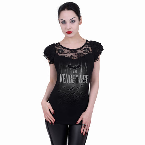 THE BATMAN - I AM VENGEANCE - Spitzen-Layered Cap Sleeve Top Schwarz