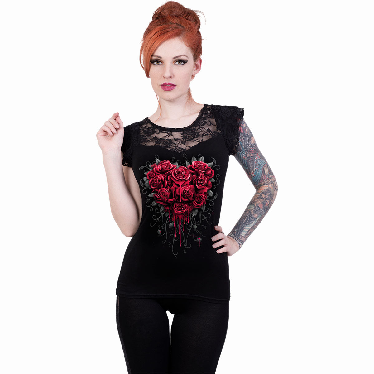 BLEEDING HEART - Spitzen-Layered Cap Sleeve Top Schwarz