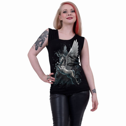 CELESTIAL - Gathered Shoulder Slant Vest Black