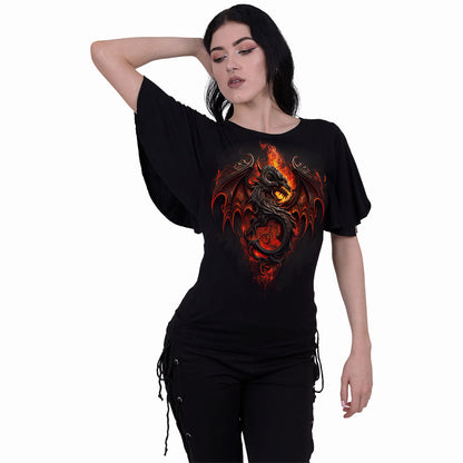 INFERNAL DUEL - Boat Neck Bat Sleeve Top Schwarz