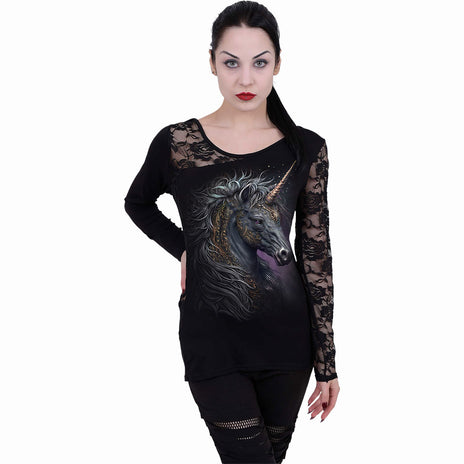 CELTIC UNICORN - Lace One Shoulder Top Black