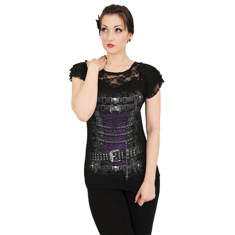 WAISTED CORSET - Spitzen-Layered Cap Sleeve Top Schwarz