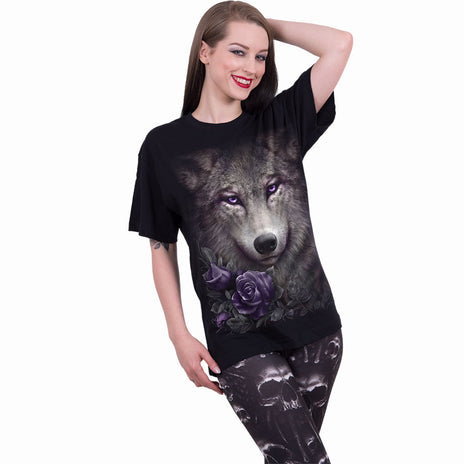 WOLF ROSES - Front Print T-Shirt Schwarz