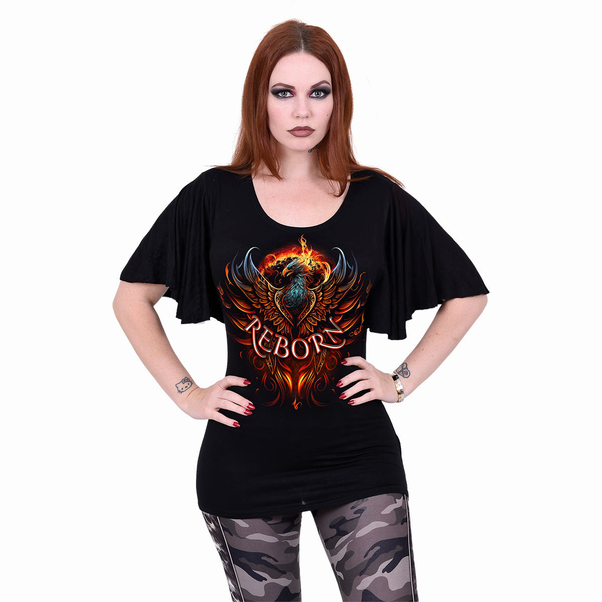 ASHES REBORN - Boat Neck Bat Sleeve Top Black