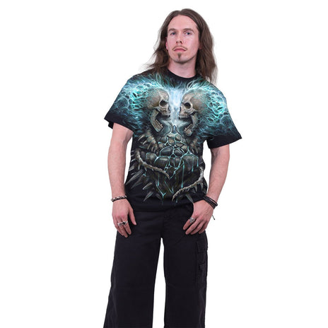 FLAMING SPINE - Allover T-Shirt Schwarz